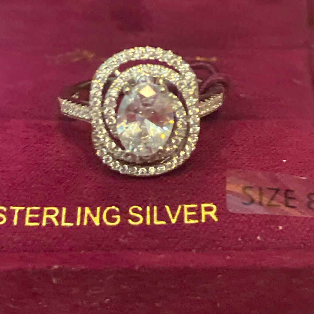 New Glamorous Silver Double Halo Ring With Sparkling Stones